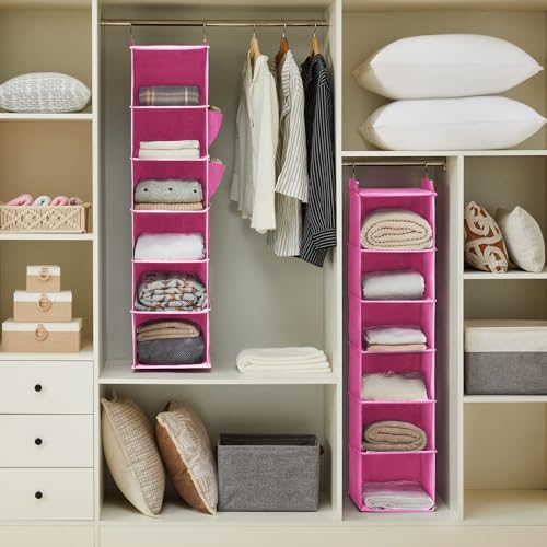 YOUDENOVA Hanging Closet Organizer and Storage, 6-Shelf, Light Pink - color: Light Pink