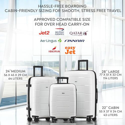 3-Piece Luggage Set Expandable Hardside Polypropylene Suitcase Set with TSA Locks & 8 Silent Spinner Wheels Lightweight Nested Suitcases Travel Set American Airline-Approved Carry-On - White - color: White, size: 3-Piece Set