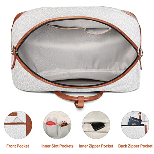 IBFUN Weekender Bags for Women, 3PCS Travel Set with Shoe Compartment 21.6 - color: A13-brown+gray leopard