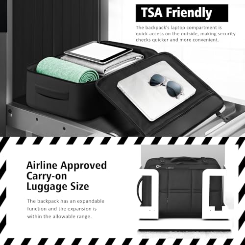 Travel Backpack for Men, 50L Expandable Large Carry On TSA Backpack, Black - color: Black