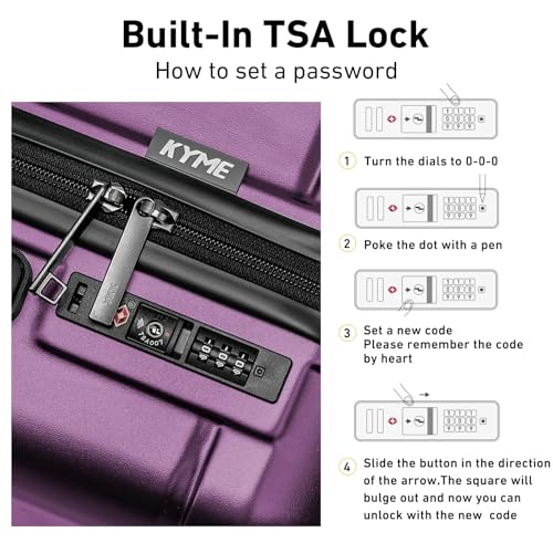 KYME Large Suitcases with Wheels Hardshell 28 Inch Luggage TSA Approved Big Checked Luggage Durable Travel Rolling Suitcase for Women Dark Purple - color: Dark Purple, size: Checked-Large 28-Inch