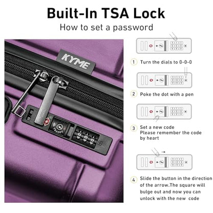 KYME Large Suitcases with Wheels Hardshell 28 Inch Luggage TSA Approved Big Checked Luggage Durable Travel Rolling Suitcase for Women Dark Purple - color: Dark Purple, size: Checked-Large 28-Inch