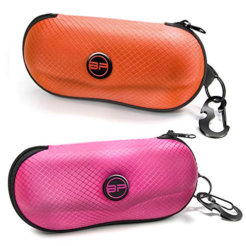 BLUPOND Sunglasses Case Semi Hard EVA Shell with Metal Hanging Hook Belt Clip Sun Glasses Storage - color: Pink/Orange