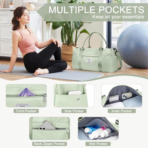 Gym Bag Womens with Shoes Compartment Travel Duffel Bag Grass Green - color: B18-Grass Green+Toiletry Bag