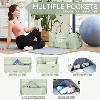 Gym Bag Womens with Shoes Compartment Travel Duffel Bag Grass Green - color: B18-Grass Green+Toiletry Bag