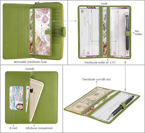 Big Fat RFID Blocking Leather Organizer Checkbook Wallets For Women - Clutch - color: Green