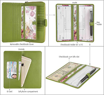 Big Fat RFID Blocking Leather Organizer Checkbook Wallets For Women - Clutch - color: Green