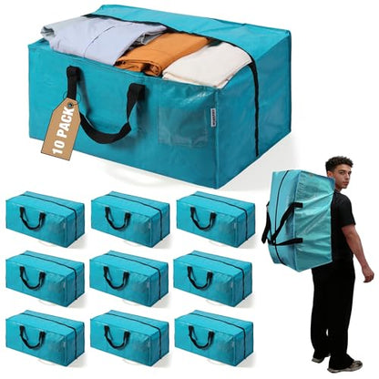 WORKPRO 10 Pack Extra Large Moving Bags with Backpack Straps & Handles - color: Blue, size: 10 Pack