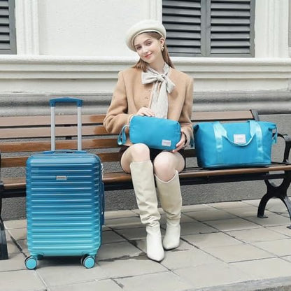 LARVENDER Expandable Carry on Luggage Suitcase with Wheels, Ocean Breeze - color: Ocean Breeze, size: 3 Piece Set (20/DB/TB)