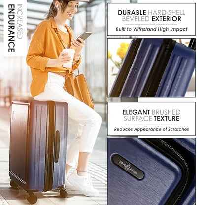 TRAVELARIM 4 Piece Luggage Sets with Spinner Wheels, Travel Suitcase Set - color: Navy, size: 4 Piece Set (20/24/28)