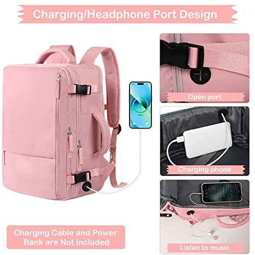 Hanples Travel Backpack for Women, 17 Inch Waterproof Laptop Backpack - color: Pink