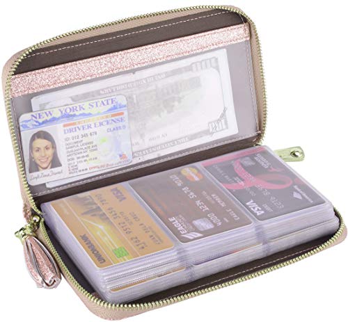 Easyoulife Credit Card Holder Wallet Womens Zipper Leather Case Purse RFID Blocking - color: Glitter Gold