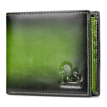 Men's Cowhide Leather RFID Wallet, Slim Bifold (Green) - color: Green