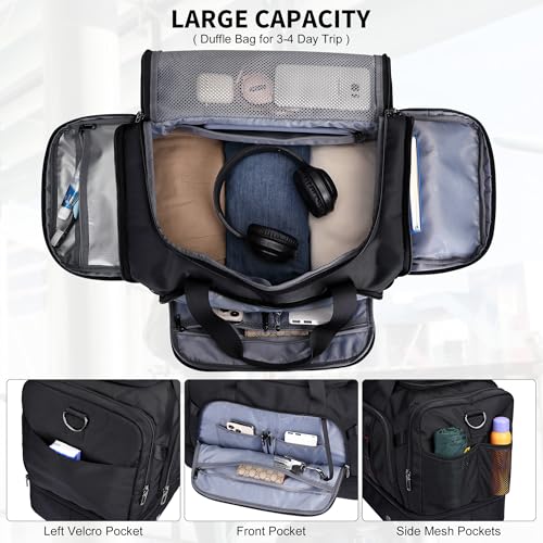 WITZMAN Travel Duffle Bag for Men 55L Nylon Weekender with Shoe Compartment - color: Black