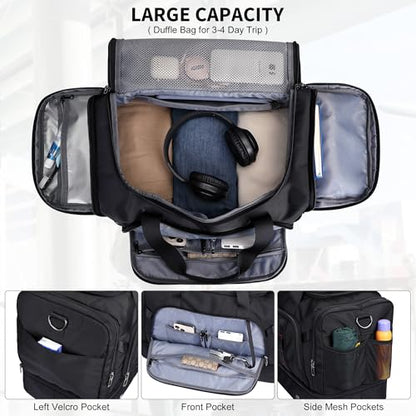WITZMAN Travel Duffle Bag for Men 55L Nylon Weekender with Shoe Compartment - color: Black