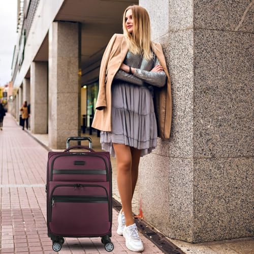 KROSER Softside Carry On Luggage 20 Inch, Suitcase Rolling Luggage - color: Burgundy-20, size: 20 inch