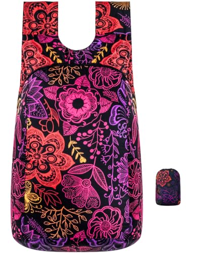 Nanobag Daypack 16L Ultralight Packable Foldable Travel Backpack for Hiking - color: Neon Flowers