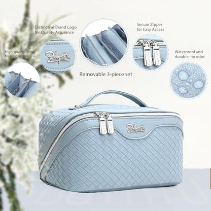 BOYATU Travel Makeup Bag Cosmetic Bags for Women: 3 Pcs Set Make up Bag - color: L05 Light Blue