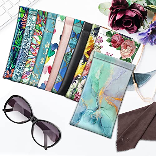 FINTIE Soft Eyeglasses Case with Cleaning Cloth, Squeeze Top Glasses Pouch - color: Emerald Marble