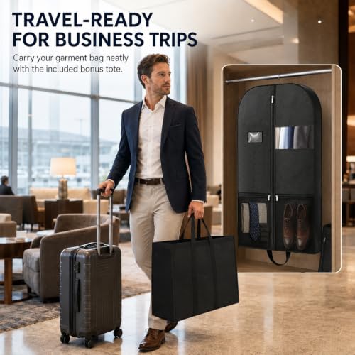 Breathable Garment Bag for Hanging Clothes with Clear Window and Zipper - size: V-GB-43in-1P-US1