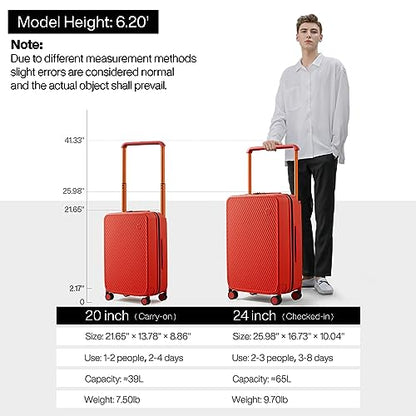 mixi Luggage Suitcases With Spinner Wheels,Upgrade Wide Handle PC Hardshell Rolling Travel Suitcase with TSA Lock, Checked-Medium 24-Inch, Red - color: Red, size: 24-inch Standard