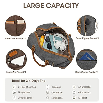 S-ZONE Weekender Bag for Men Large Canvas Duffle Overnight Travel Bag Grey | Anti-wrinkle Canvas,Adjustable Shoulder Strap,1 Main Compartment and 7 Pockets,with Shoe Compartment - color: B-Grey