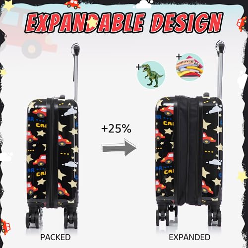 16’’ Kid’s Luggage Set with Spinner Wheels, Hardside with Suitcases,6 Piece - color: Car