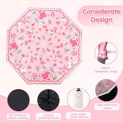Kids Folding Umbrella Toddler Umbrella with UV Protection Portable Auto Open/Close Anti-rebound Safe Design Windproof, Compact, Lightweight Cute Umbrella for Girls & Boy - color: Pink Animal