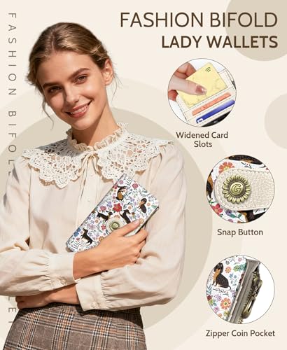 GIANCOMICS Dachshunds Dog Women Wallet RFID, Cute Credit Card Holder Bifold - color: Dachshunds Flowers