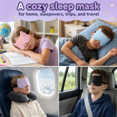Kids Sleep Mask, 3D Contoured Kids Eye Mask for Sleeping - color: Purple