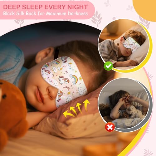 Kids Silk Sleep Mask, 100% Mulberry Silk Eye Mask with Adjustable Strap - color: Pink Horse Style