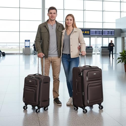 Softside Luggage Sets 2 Piece(20/26in),Expandable 15% - color: Coffee, size: 2-Piece Set (20"/26'')
