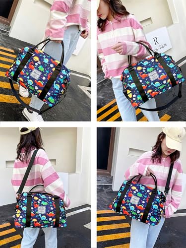 Travel Duffle Bag Weekender Overnight Gym Bag for Women, Cute Dinosaur Set - color: Cute Dinosaur Set