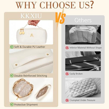 KKXIU Initial Makeup Bag for Women, Personalized Gifts for Women - color: Beige, style: G