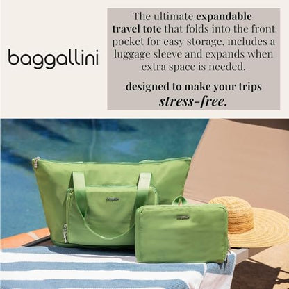 Baggallini Carryall Expandable Lightweight Travel Tote 22" Packable Folding Compact Nylon Washable Weekender w/Luggage Sleeve - color: French Navy