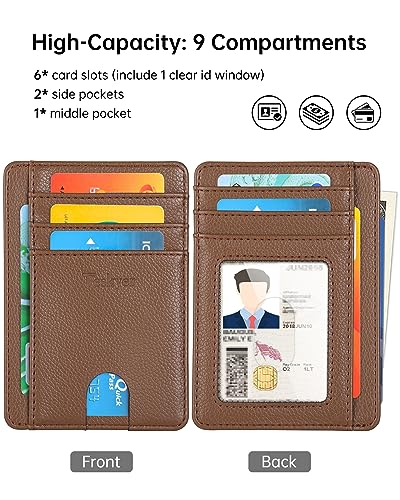 Teskyer Slim Minimalist Wallet for Men, RFID Front Pocket Card Holder - color: Lichee coffee