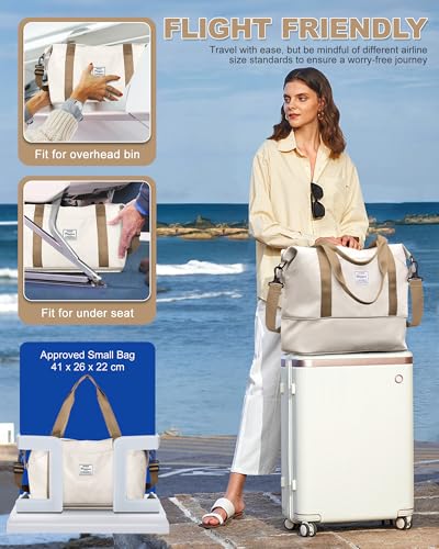 Large Travel Tote Bag for Women Men Expandable Travel Essentials - color: A4-BrownBeige-expandable, size: X-large
