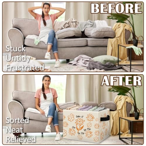 Boho Mental Health Floral Storage Bins Box Collapsible Basket - color: Color08