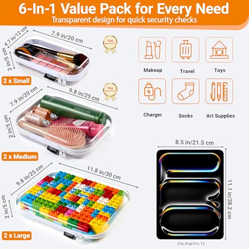 YQBRAO Clear Hard Shell Zipper Cases, Diaper Bag Organizer, 2L 2M 2S, White - color: White, size: 6 Pack (2L+2M+2S)