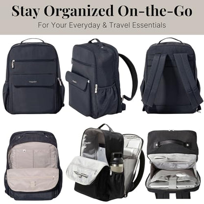 Baggallini Everyday Laptop Backpack - 11x15.5 Lightweight Water-Repellent Nylon Travel Bag w/Padded Laptop Sleeve & RFID - color: French Navy