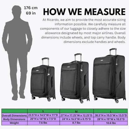 Ricardo Beverly Hills Avalon Softside 2-Piece Luggage Set Made with Sustainable 100% Recycled PET (rPET), Lightweight, Eco-Friendly Travel, Expandable, Dual Spinner Wheels, Black, (20" & 24") - color: Black, size: 2-Piece Set (20, 24)
