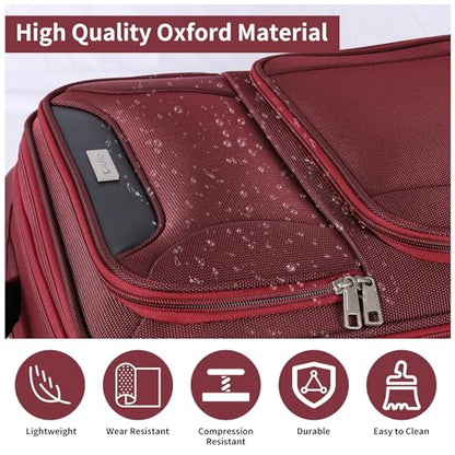 WireHot 3-Piece Softside Expandable Luggage Set, Burgundy, 20in/24in/28in - color: Burgundy