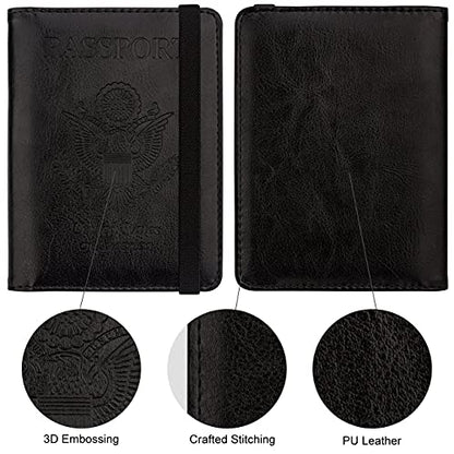 WALNEW Passport Holder for Travel, RFID Blocking Passport Wallet & Cover - color: A-Black