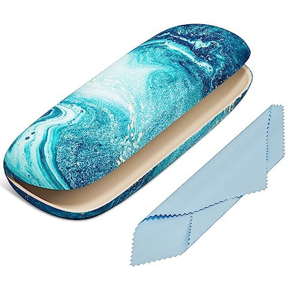 Eyeglasses Case, Hard Shell Protective Case for Glasses, Unisex for Women Men - color: Blue Ocean Marble
