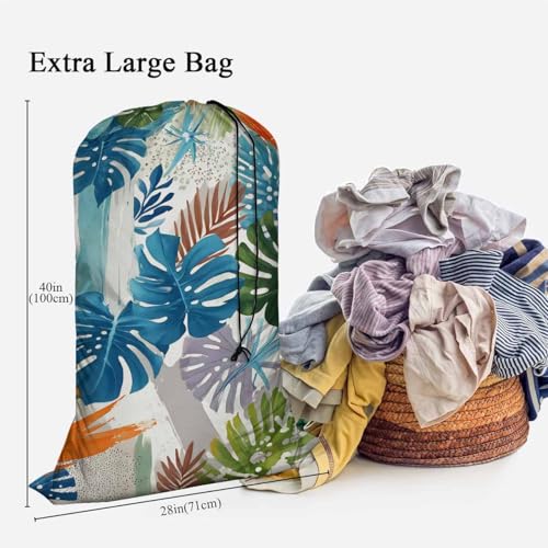 Swono Tropical Leaf Large Laundry Collapsible Laundry Bag Summer Exotic Brush Strokes Foldable Laundry Hamper Bag, Machine Washable, Oxford Cloth, Colorful - color: Tropical Leaf