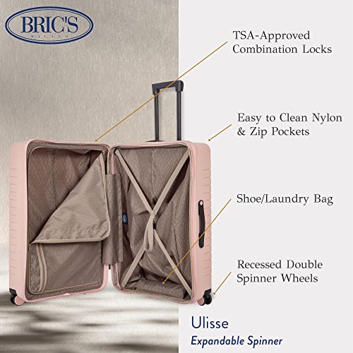 Bric's B|Y Ulisse Checked Luggage with Spinner Wheels – Expandable Lightweighted Hard Shell Suitcase, TSA Combination Lock - Removeable Wash Bag Included - 30 Inch, Pearl Pink - color: Pearl Pink, size: Checked-large