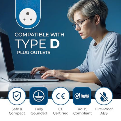 OREI India, Nepal, Maldives Power Plug Adapter with 2 USA Inputs - Travel 3 Pack - Type D (US-10) Safe Grounded Use with Cell Phones, Laptop, Camera Chargers, CPAP, and More - style: Type-D India,Nepal