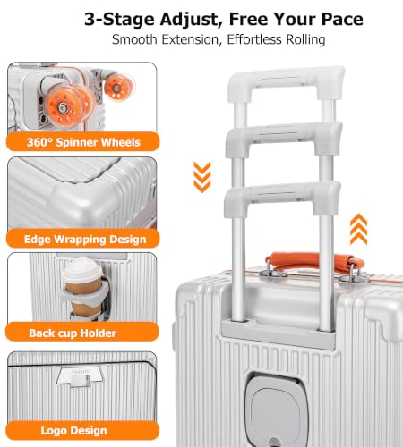 feilario PC Hardside Carry On Luggage, Aluminum Frame, TSA Lock, Cup Holder - color: A9-Metallic Citrus (zipperless closure), size: 20.8"