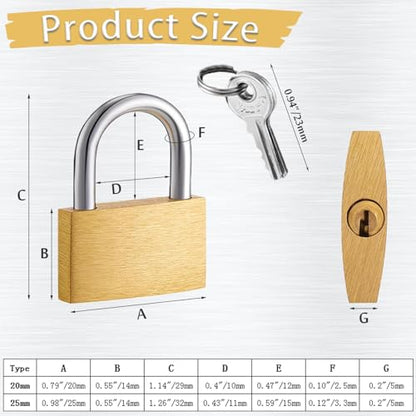 2 Pcs Small Solid Brass Locks with Keys, 20mm + 25mm Mini Key Locks, for Luggage, Backpack, Gym Locker, Jewelry Box (20-25mm) - color: Brass 2 pcs (20-25mm)