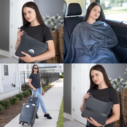 BlueHills Premium Soft Long Travel Blanket Pillow Airplane Large Size Gray - color: Gray-long-t052
